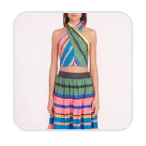 Staud Smocked Kai Top in Formentera Stripe